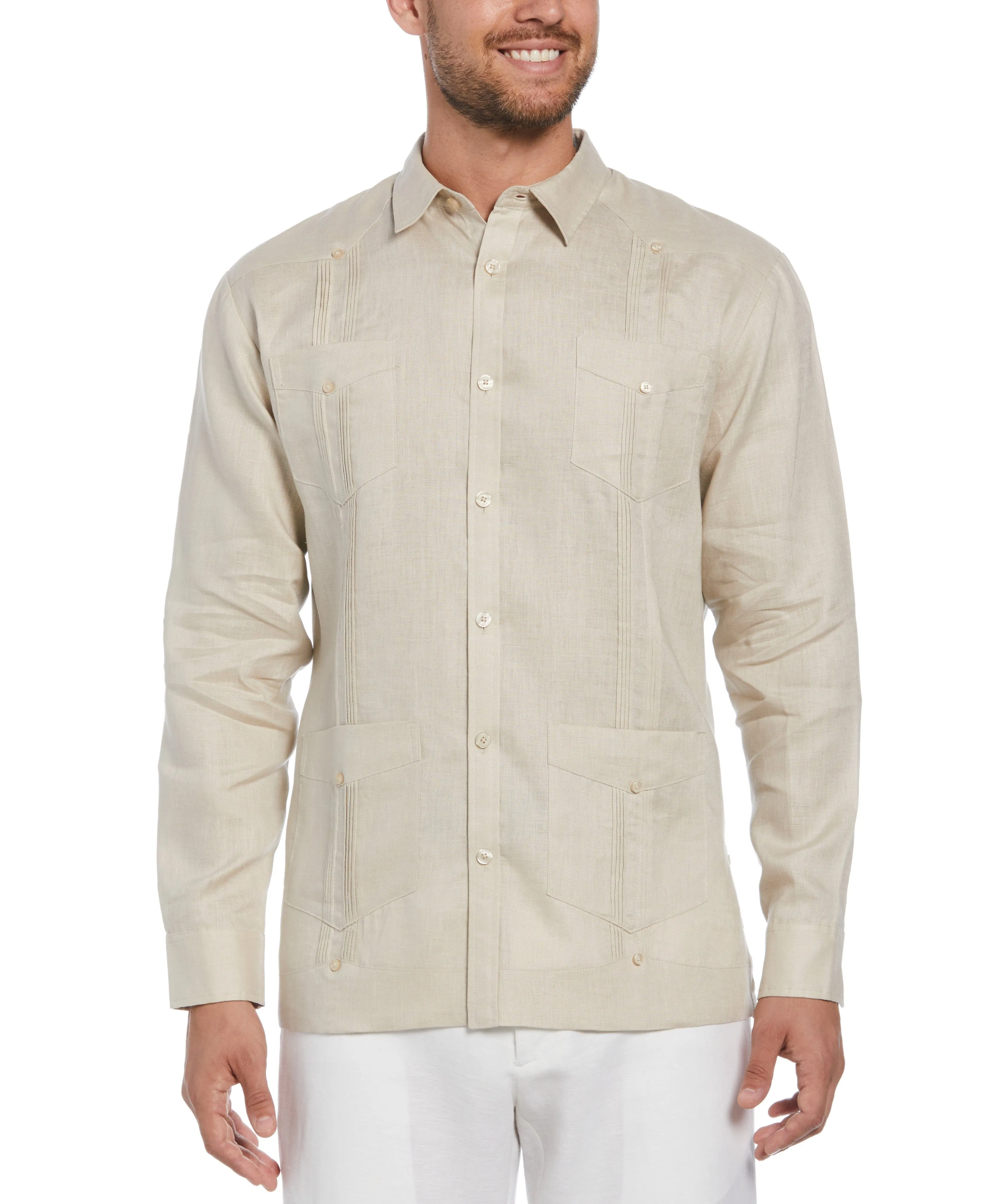 100% Linen Classic Guayabera Shirt - Long Sleeve