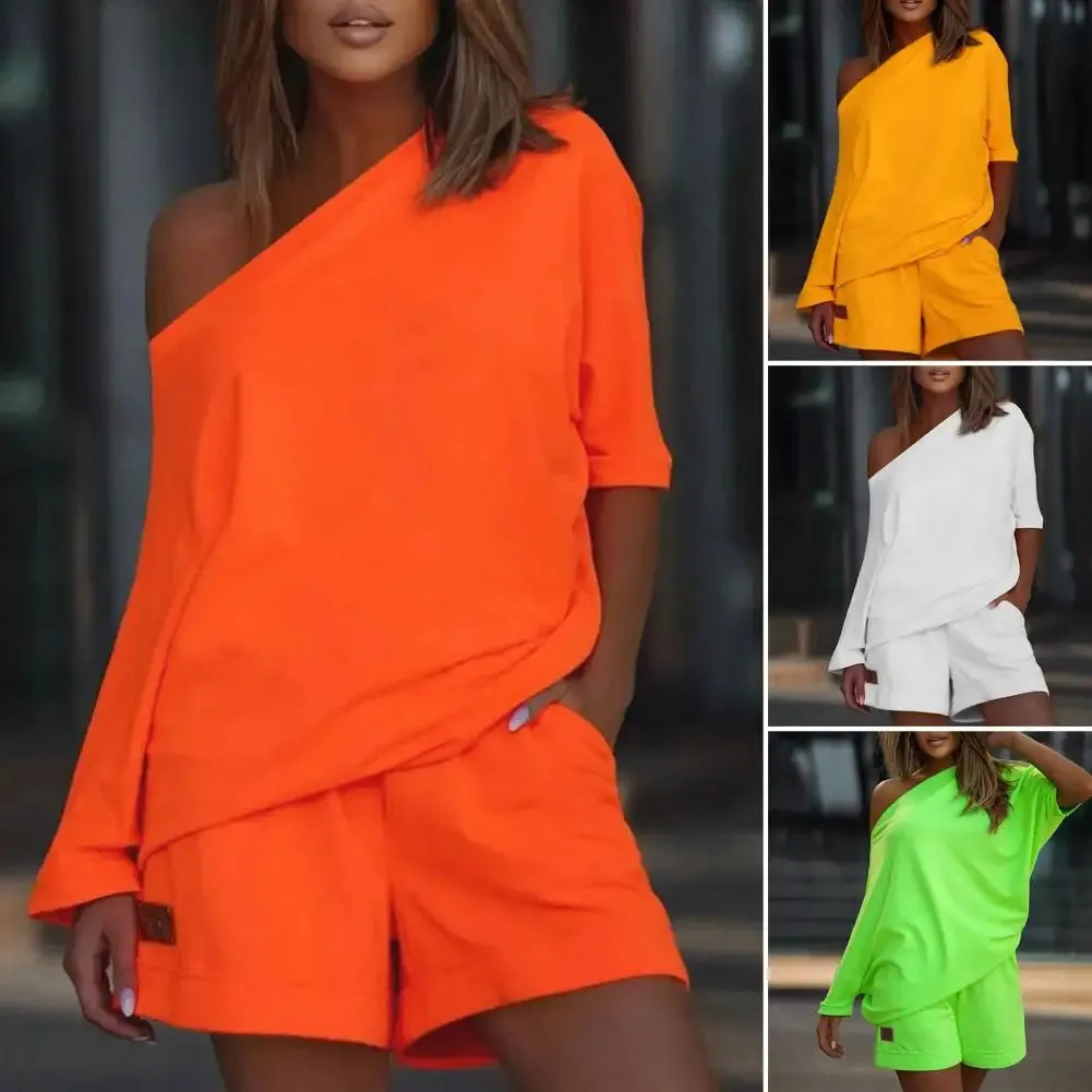 2 Pcs/Set Trendy Women Tracksuit Short Pants Women Shorts Set Pullover Young Style Women Tracksuit Set  Energetic