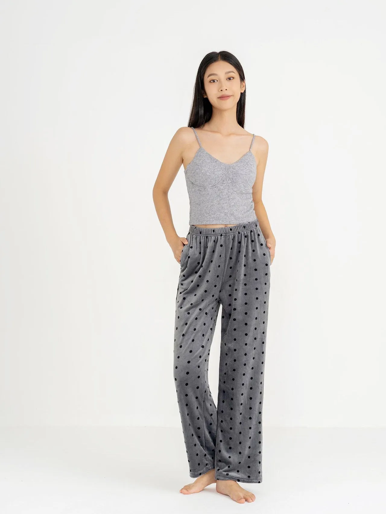 Classic Polka Dot Grey Cotton Pajama Set