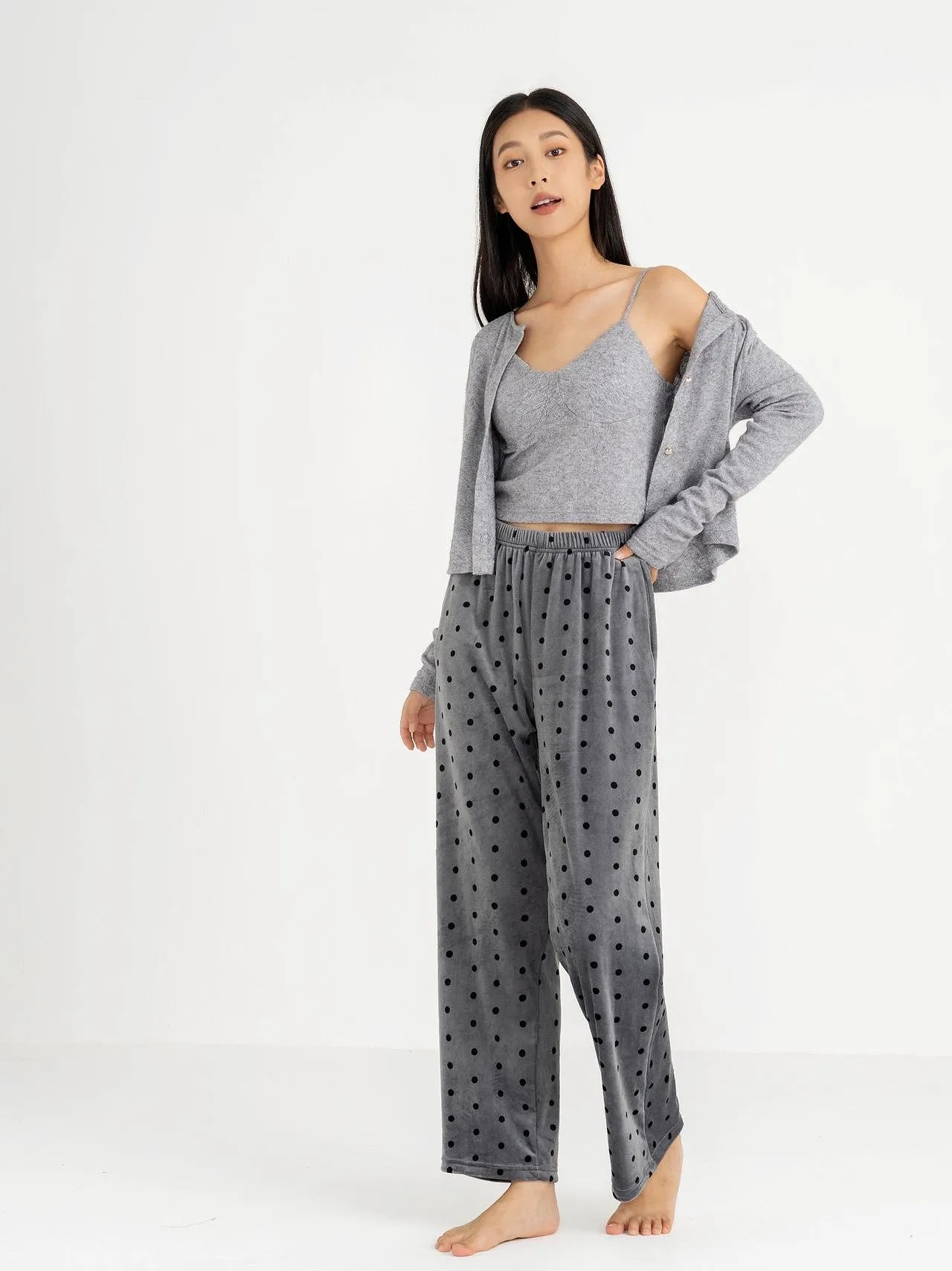 Classic Polka Dot Grey Cotton Pajama Set