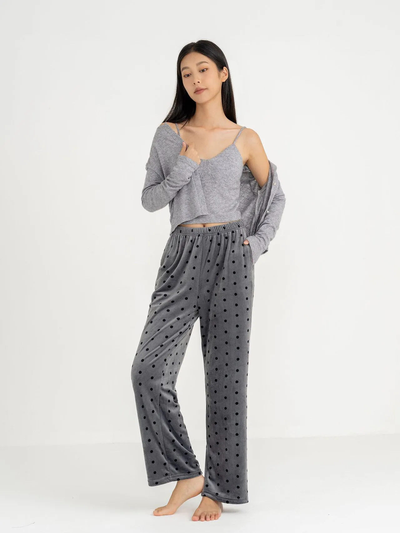 Classic Polka Dot Grey Cotton Pajama Set