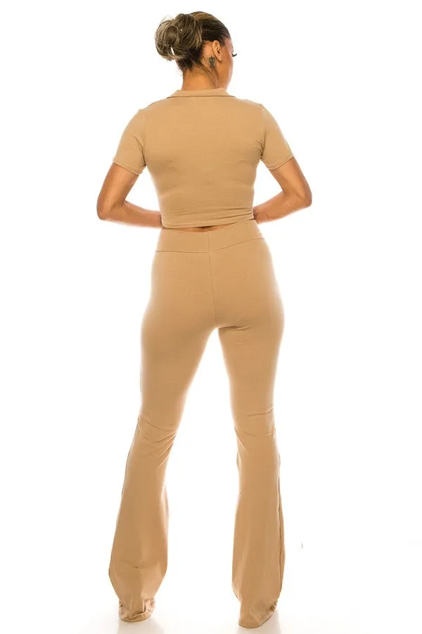 Collared Top Cotton Pant Set