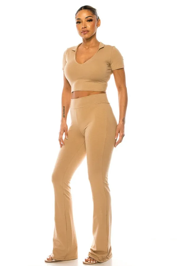 Collared Top Cotton Pant Set