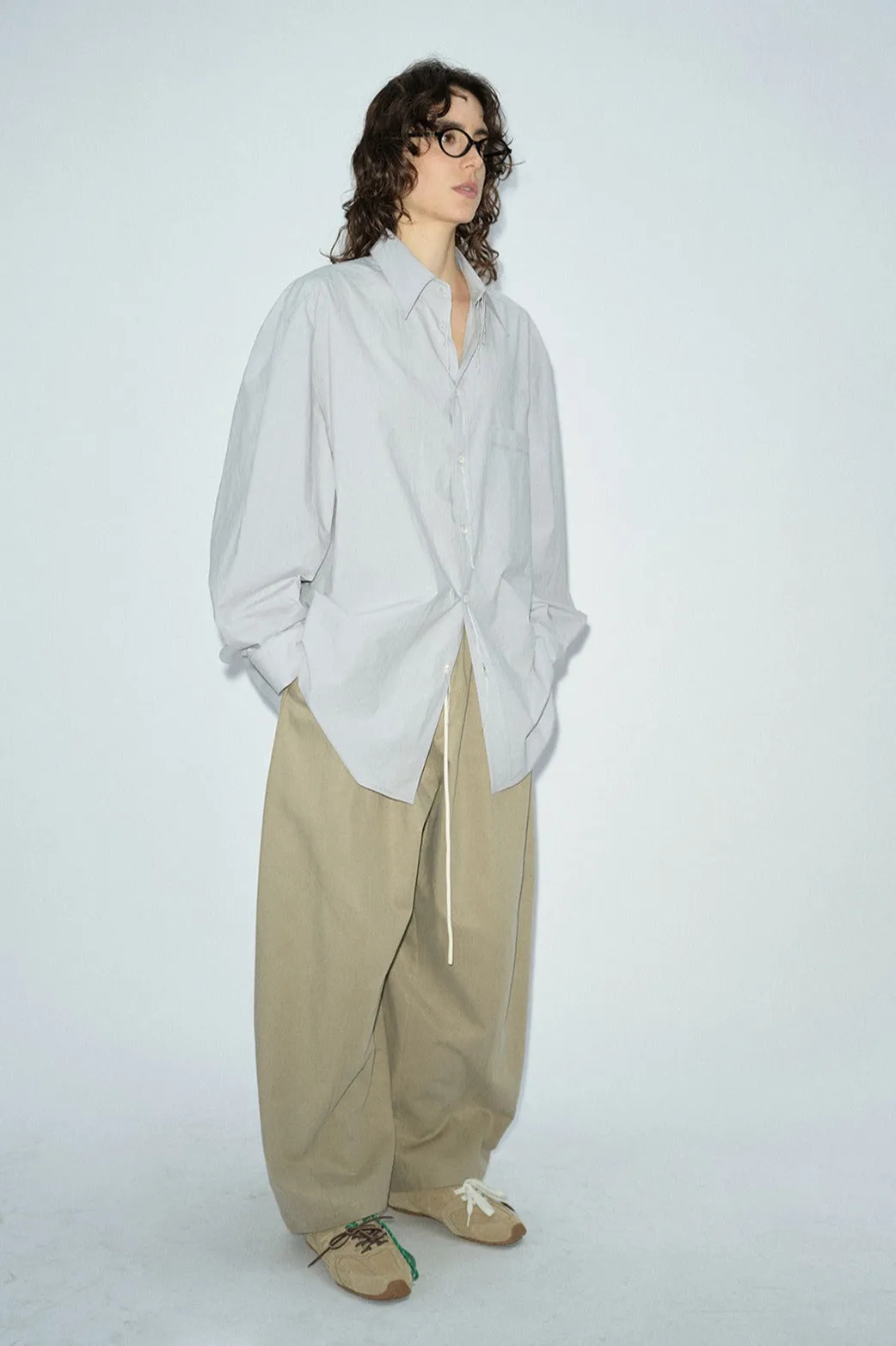 Cotton blend structured loose leg casual pants | 4 color