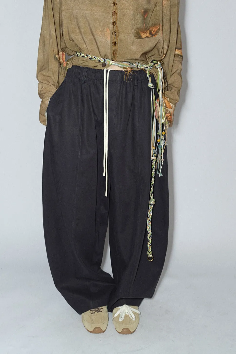 Cotton blend structured loose leg casual pants | 4 color