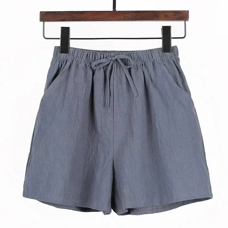 Cotton Linen Beach Shorts Women Basic Short Pants Mini Wide Leg Trousers Ladies Fashion Casual Home Streetwear