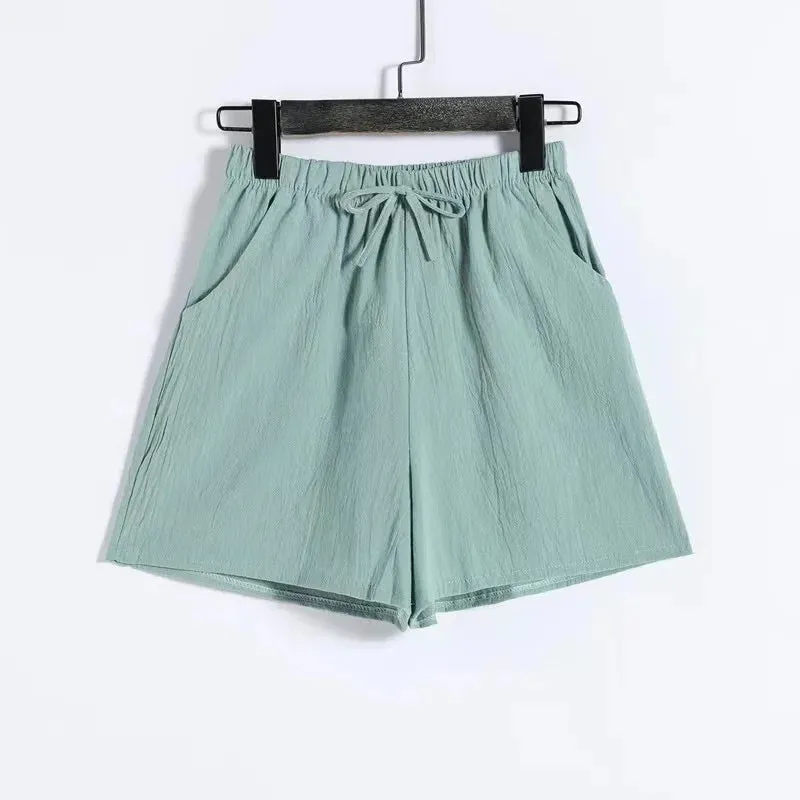 Cotton Linen Beach Shorts Women Basic Short Pants Mini Wide Leg Trousers Ladies Fashion Casual Home Streetwear