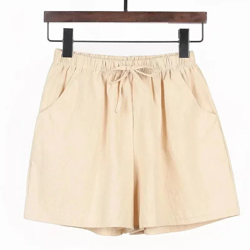 Cotton Linen Beach Shorts Women Basic Short Pants Mini Wide Leg Trousers Ladies Fashion Casual Home Streetwear