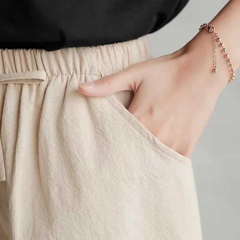 Cotton Linen Beach Shorts Women Basic Short Pants Mini Wide Leg Trousers Ladies Fashion Casual Home Streetwear