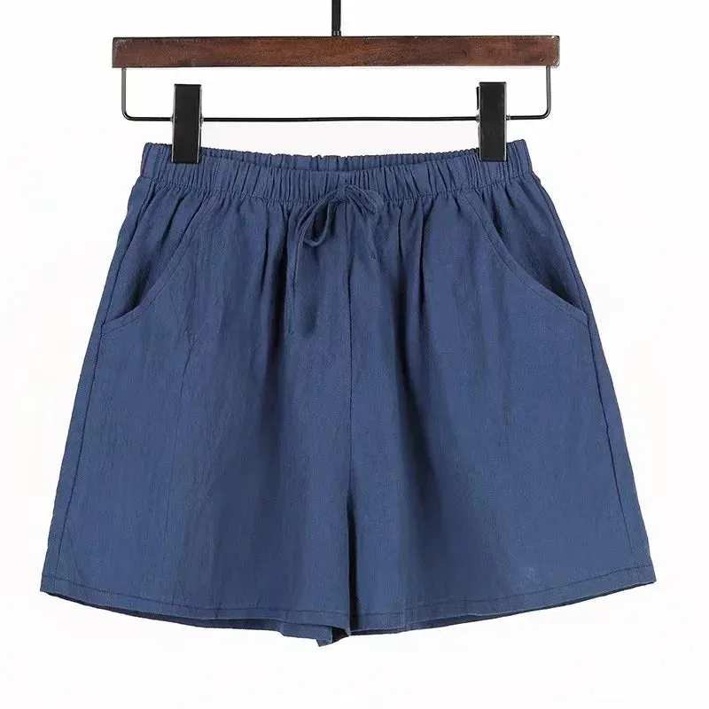 Cotton Linen Beach Shorts Women Basic Short Pants Mini Wide Leg Trousers Ladies Fashion Casual Home Streetwear