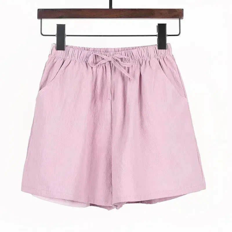 Cotton Linen Beach Shorts Women Basic Short Pants Mini Wide Leg Trousers Ladies Fashion Casual Home Streetwear
