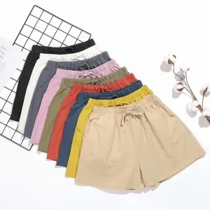 Cotton Linen Beach Shorts Women Basic Short Pants Mini Wide Leg Trousers Ladies Fashion Casual Home Streetwear