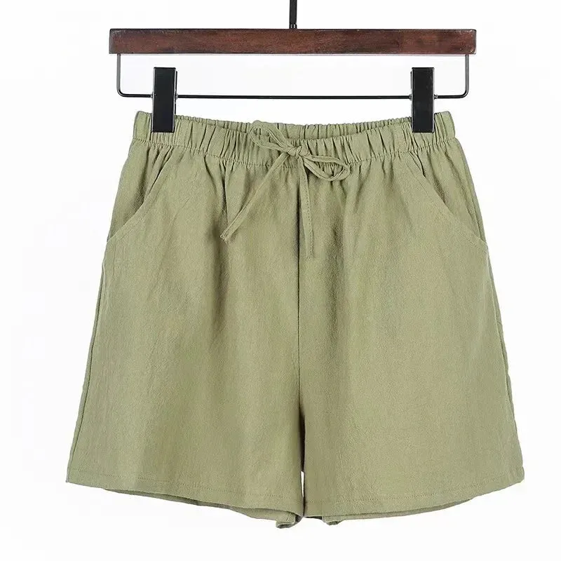 Cotton Linen Beach Shorts Women Basic Short Pants Mini Wide Leg Trousers Ladies Fashion Casual Home Streetwear