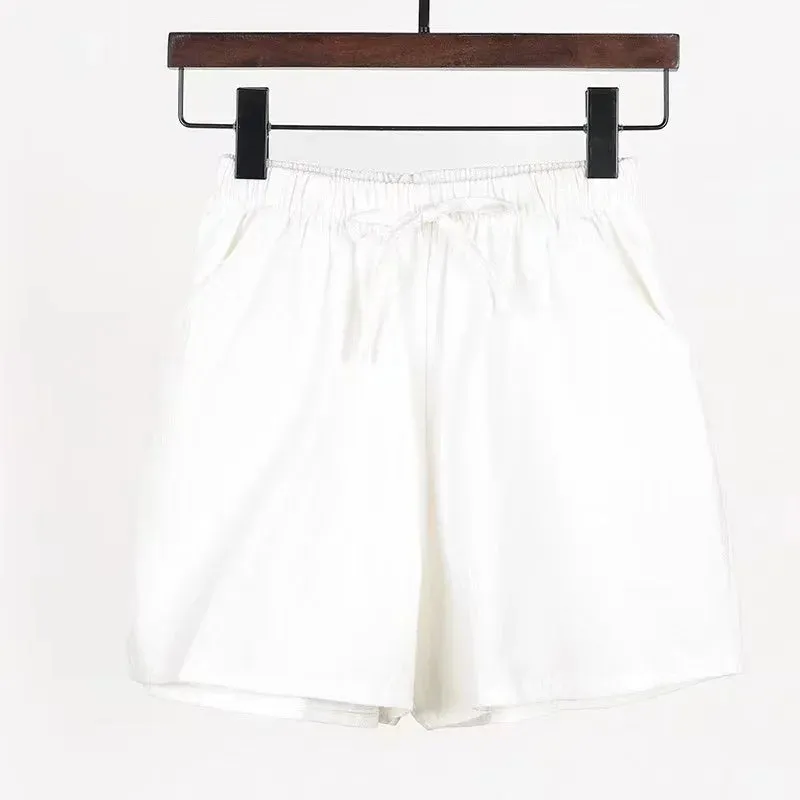 Cotton Linen Beach Shorts Women Basic Short Pants Mini Wide Leg Trousers Ladies Fashion Casual Home Streetwear