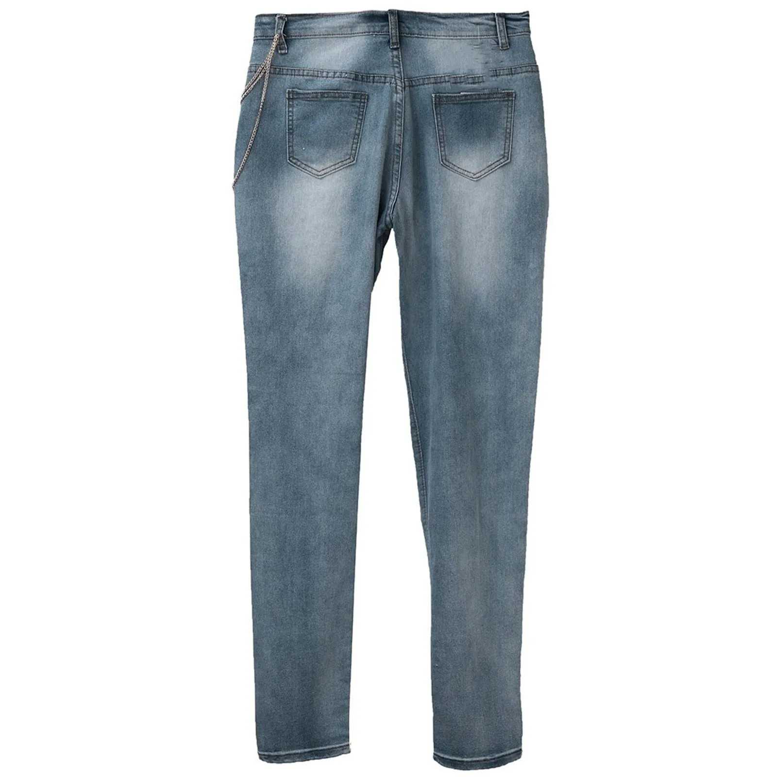 Fashion Ripped Chain Stitching Big Hole Denim Jeans Women Streetwear