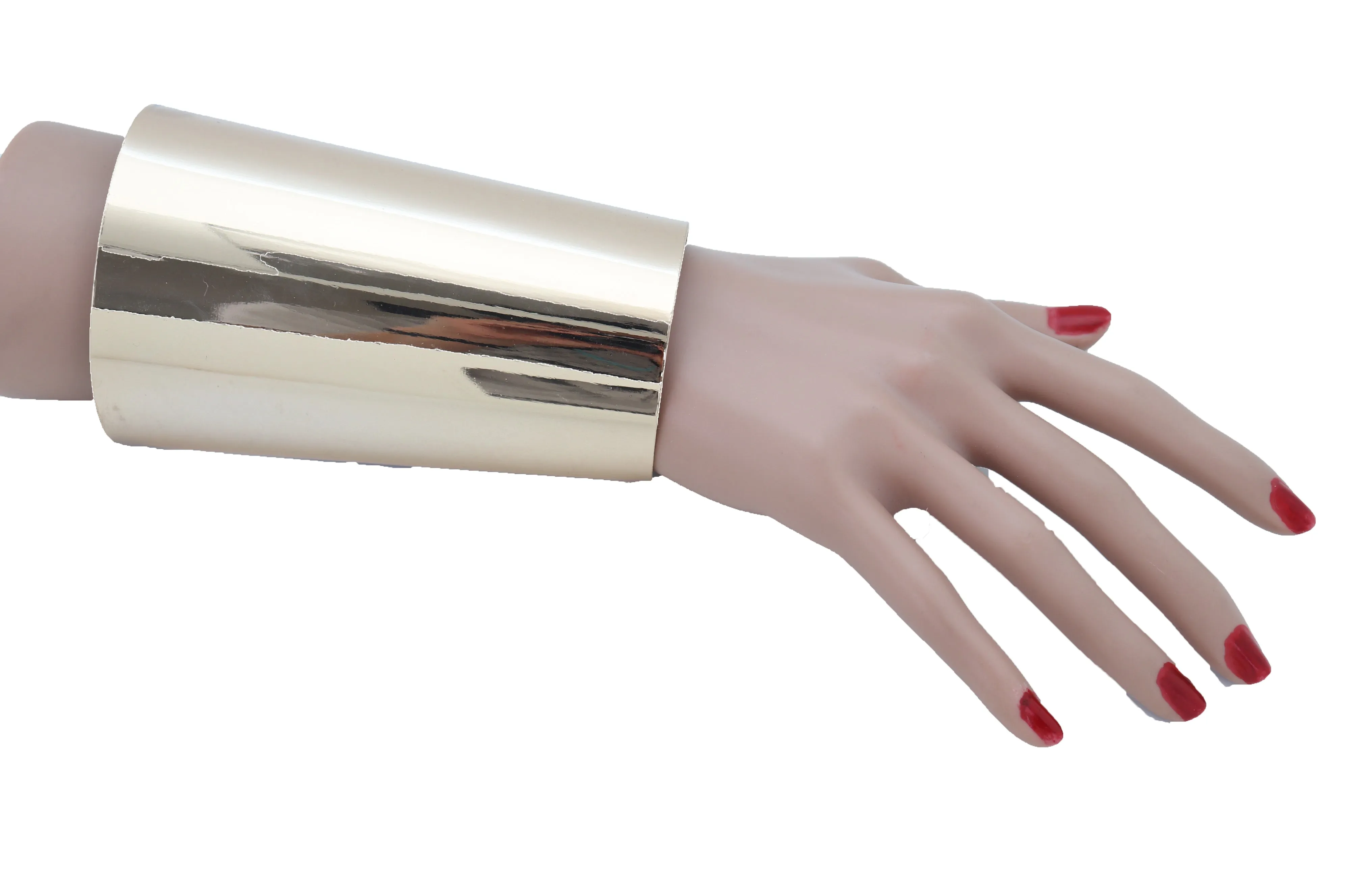 Gold Long Metal Wide Cuff Bracelet Celebrity Style Wonder