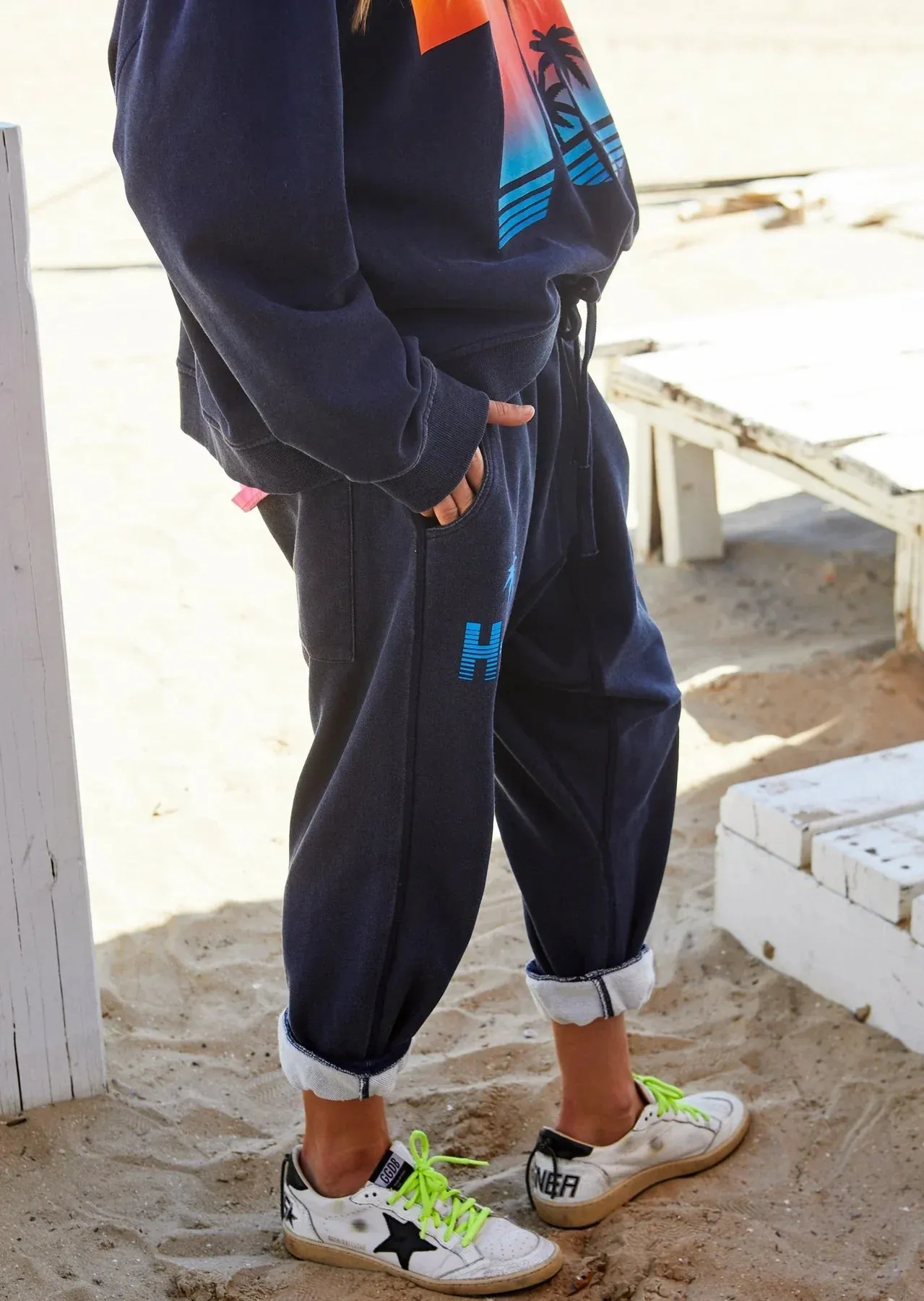 Hammill & Co - Sunset Drop Crotch Track Pant - Navy