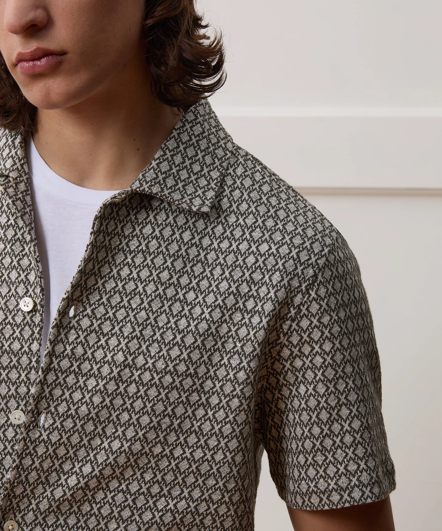 Linen-Cotton Geometric Knit Shirt