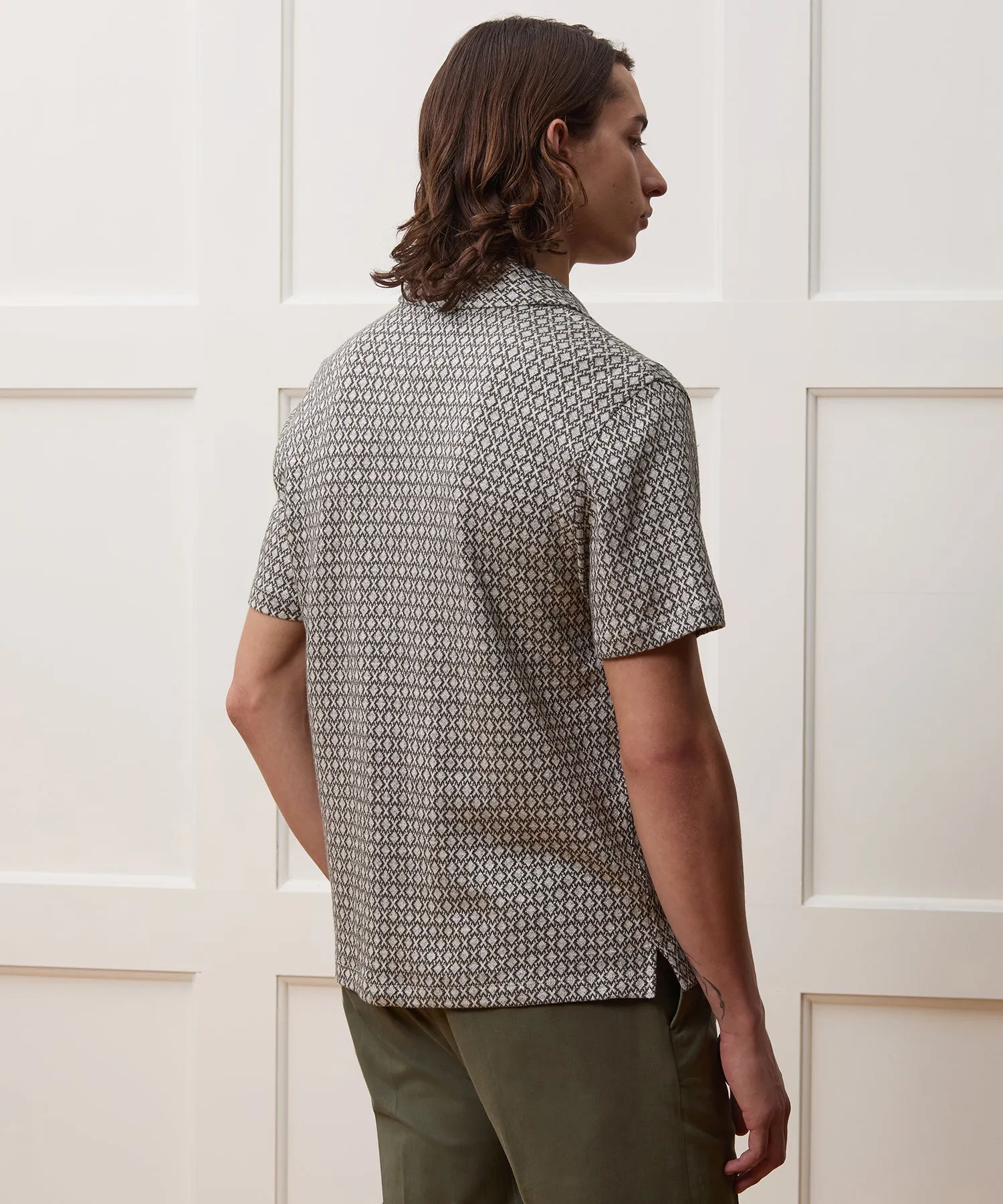 Linen-Cotton Geometric Knit Shirt