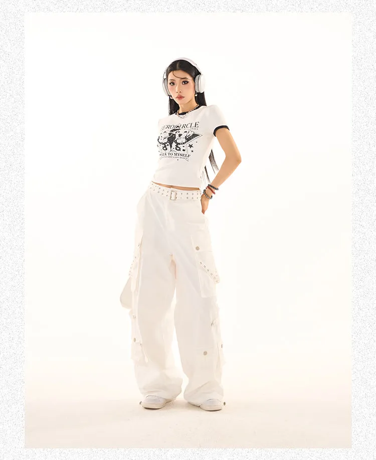 Masha Solid Color Multi-Pocket Multi-Strap High Waist Straight Leg Cargo Pants