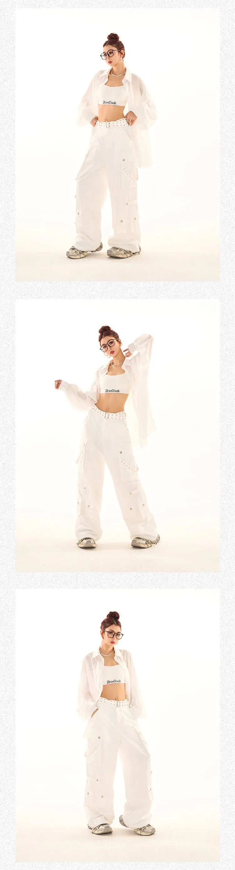 Masha Solid Color Multi-Pocket Multi-Strap High Waist Straight Leg Cargo Pants