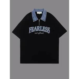 Men's Y2K Short Sleeve Cotton Top with Letter Pattern