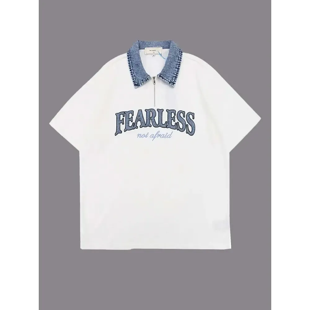 Men's Y2K Short Sleeve Cotton Top with Letter Pattern