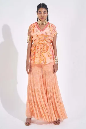 Orange Printed Ruffle Sharara