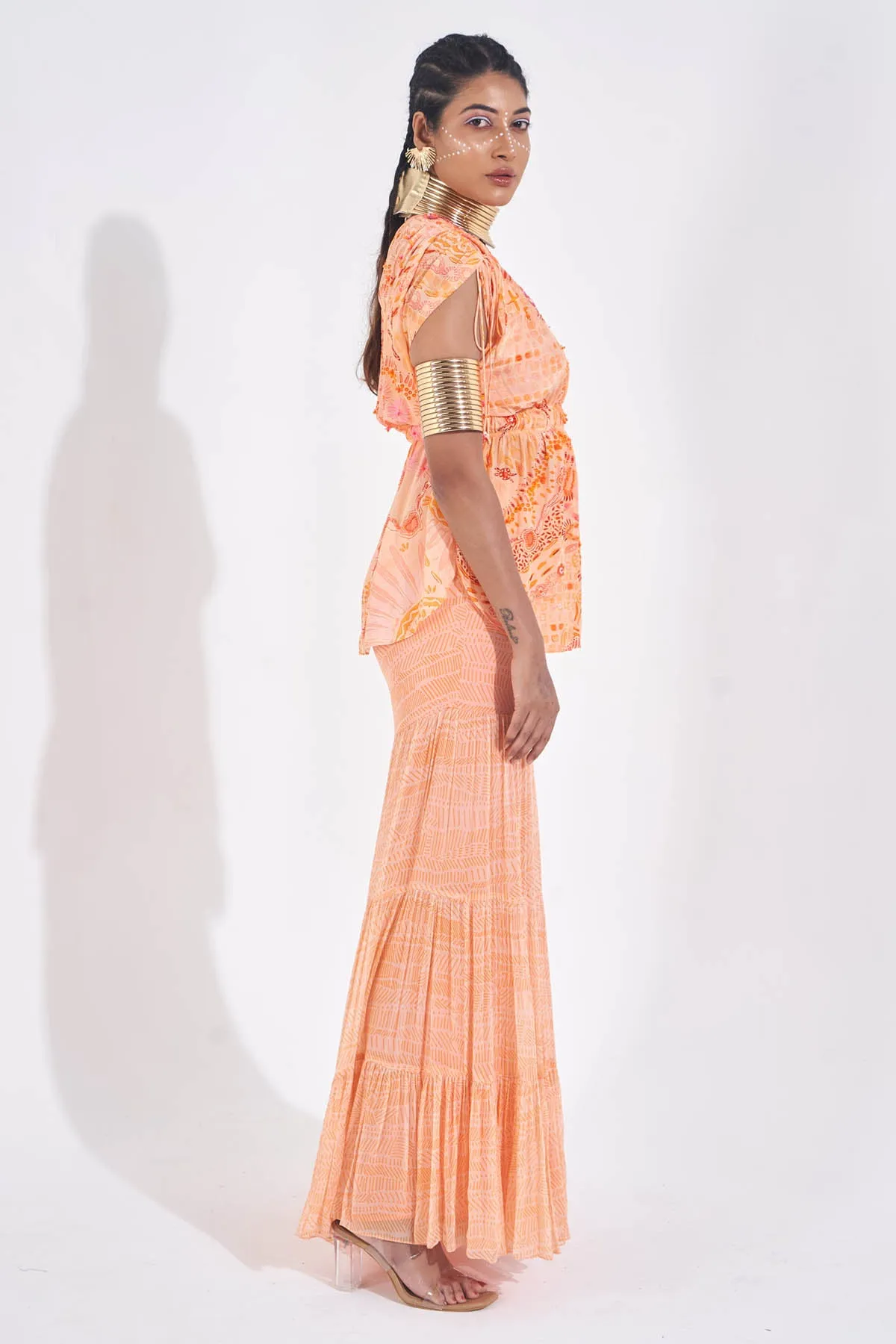 Orange Printed Ruffle Sharara