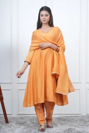 Orange V-Neck Flared Kurta Set