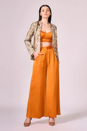 Orange Viscose Print Jacket Set