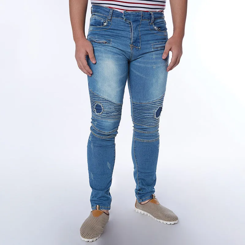 Plus Size Men Brand Clothing Casual Mens Jeans Skinny Slim Biker Jeans Denim Long Pants ripped jeans homme