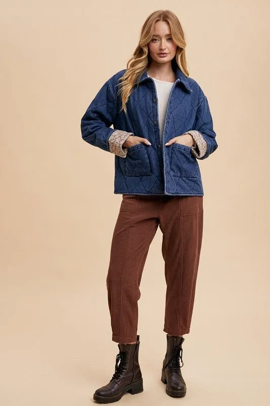 Quilted Printed Lining Denim Jacket