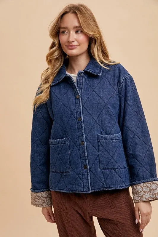 Quilted Printed Lining Denim Jacket