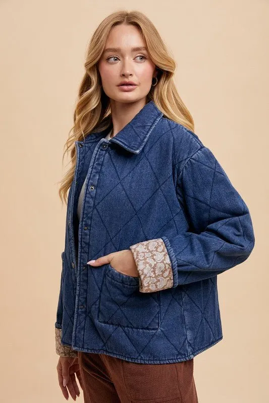 Quilted Printed Lining Denim Jacket