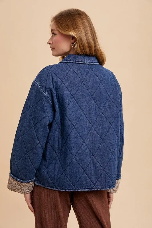 Quilted Printed Lining Denim Jacket