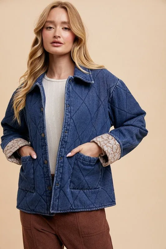 Quilted Printed Lining Denim Jacket