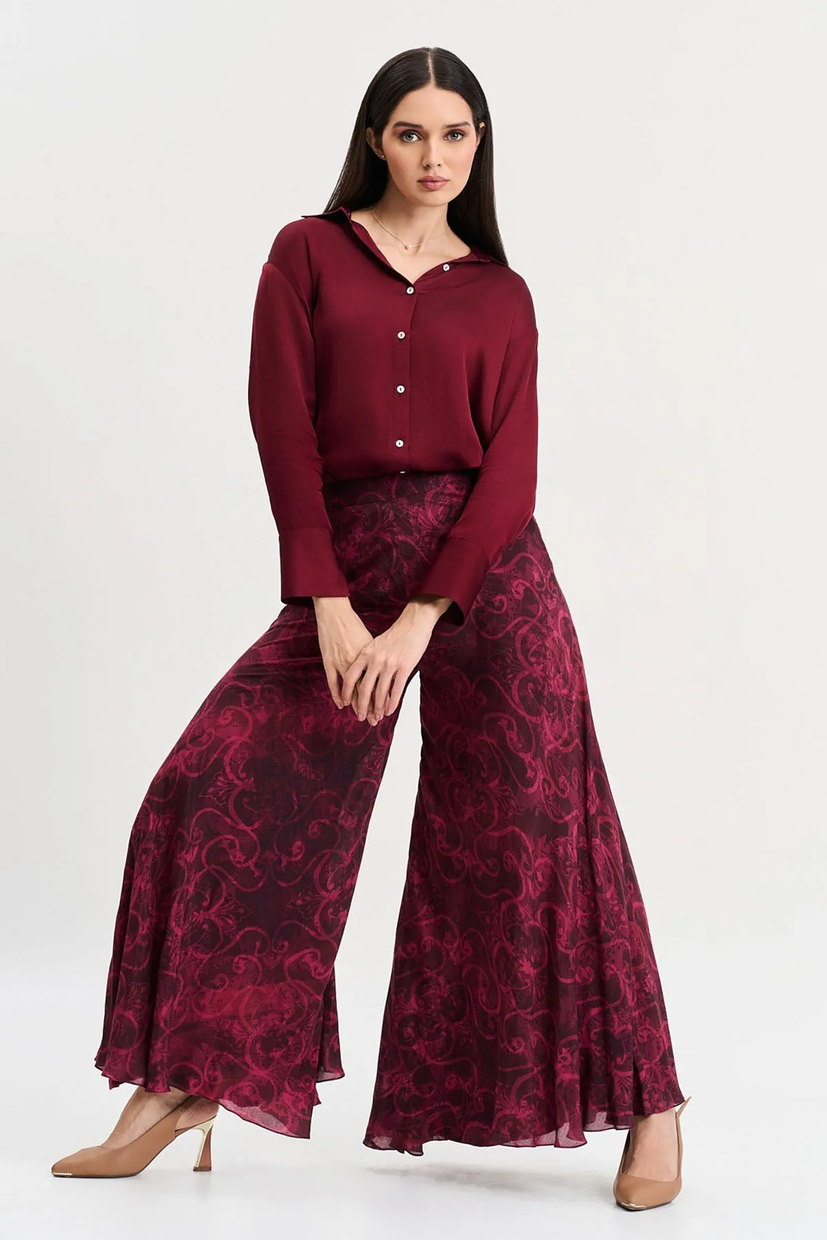 Red Viscose Shirt & Print Pants