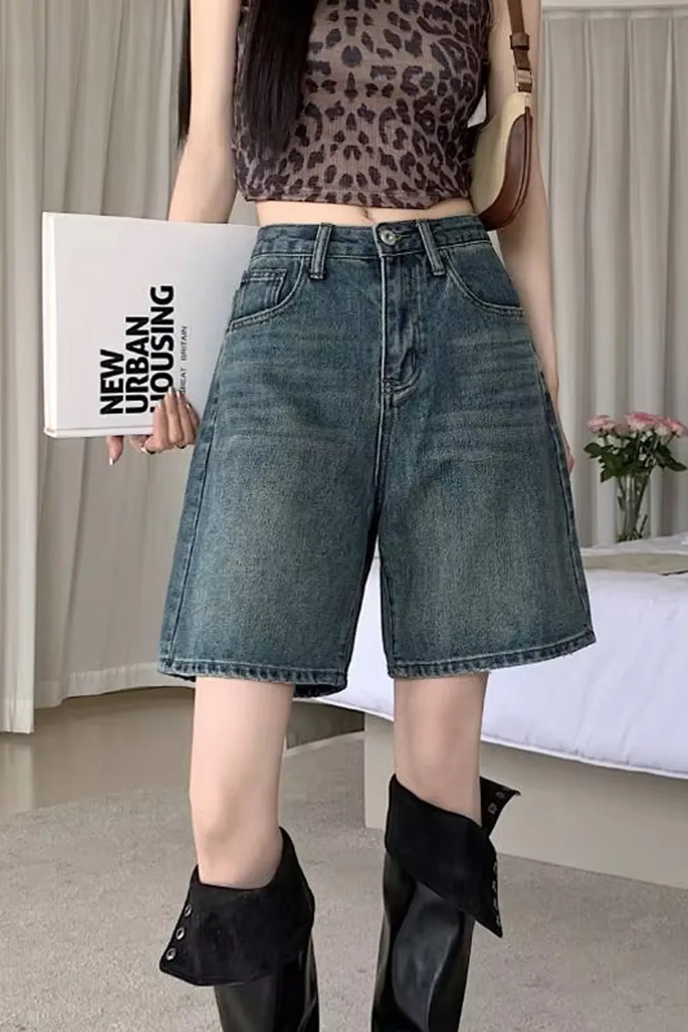 Retro Washed Color Denim Shorts Pants