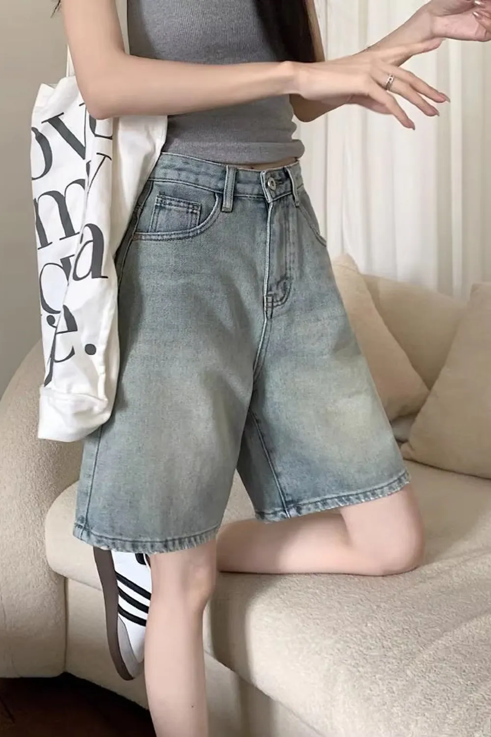 Retro Washed Color Denim Shorts Pants
