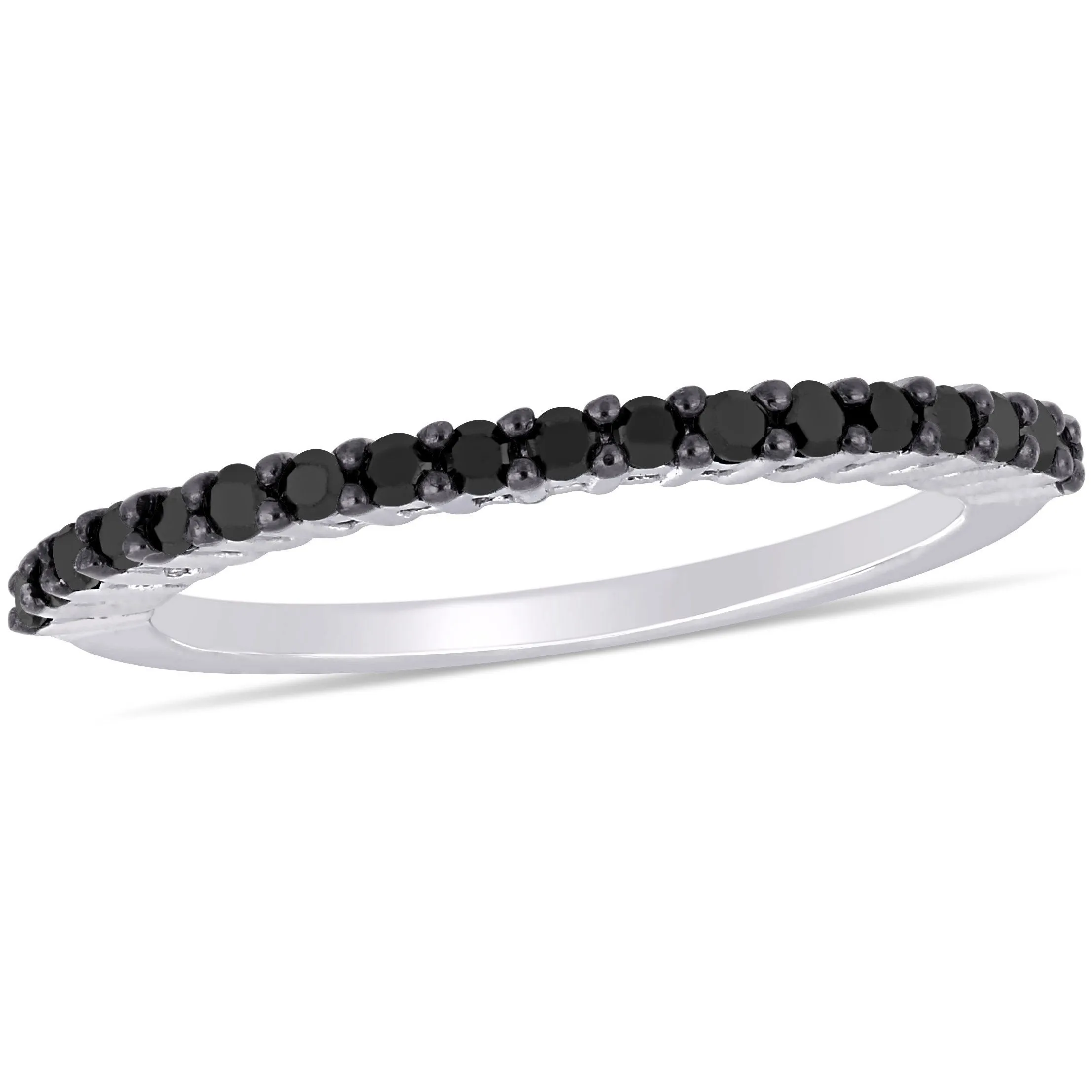 Semi Eternity Ring 1/5 CT 10K White Gold Black Diamond Black Rhodium Plated