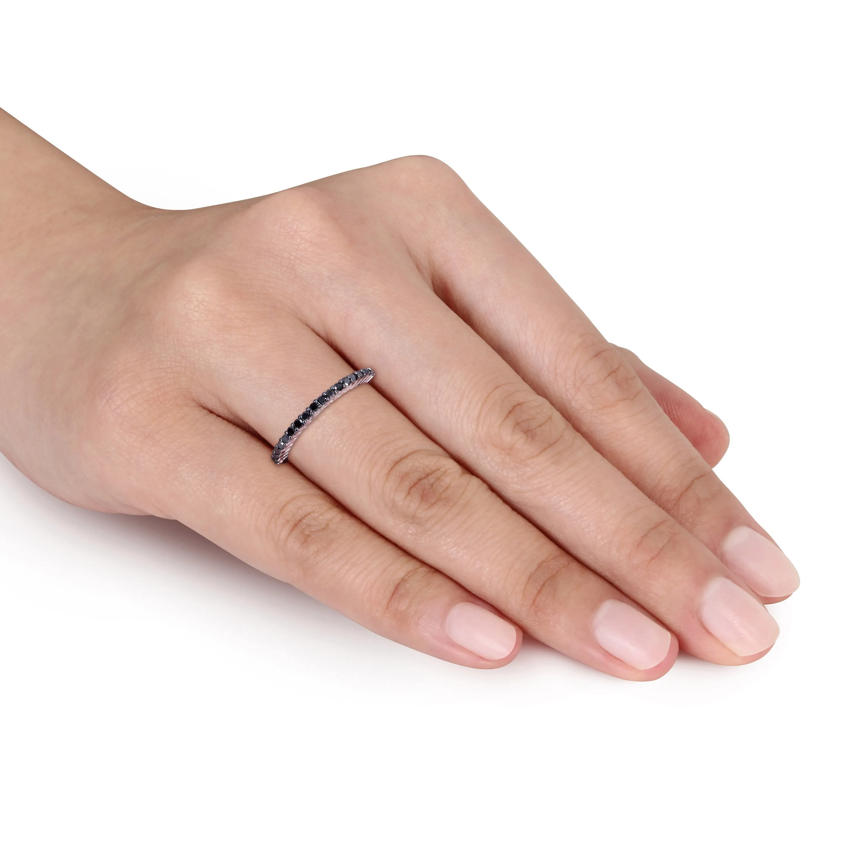 Semi Eternity Ring 1/5 CT 10K White Gold Black Diamond Black Rhodium Plated
