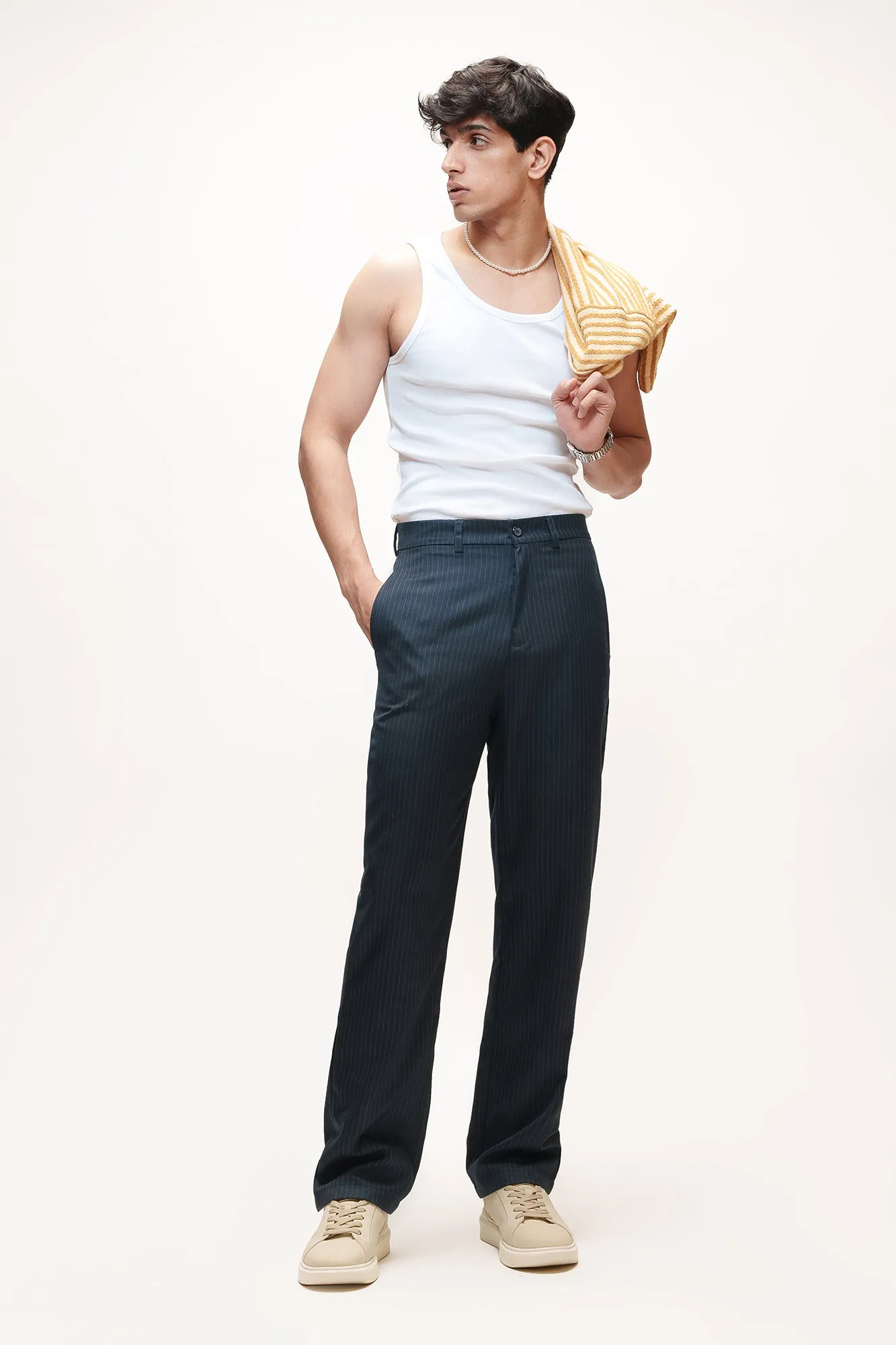 Steel Navy Men's Straight Pinstripe Pants