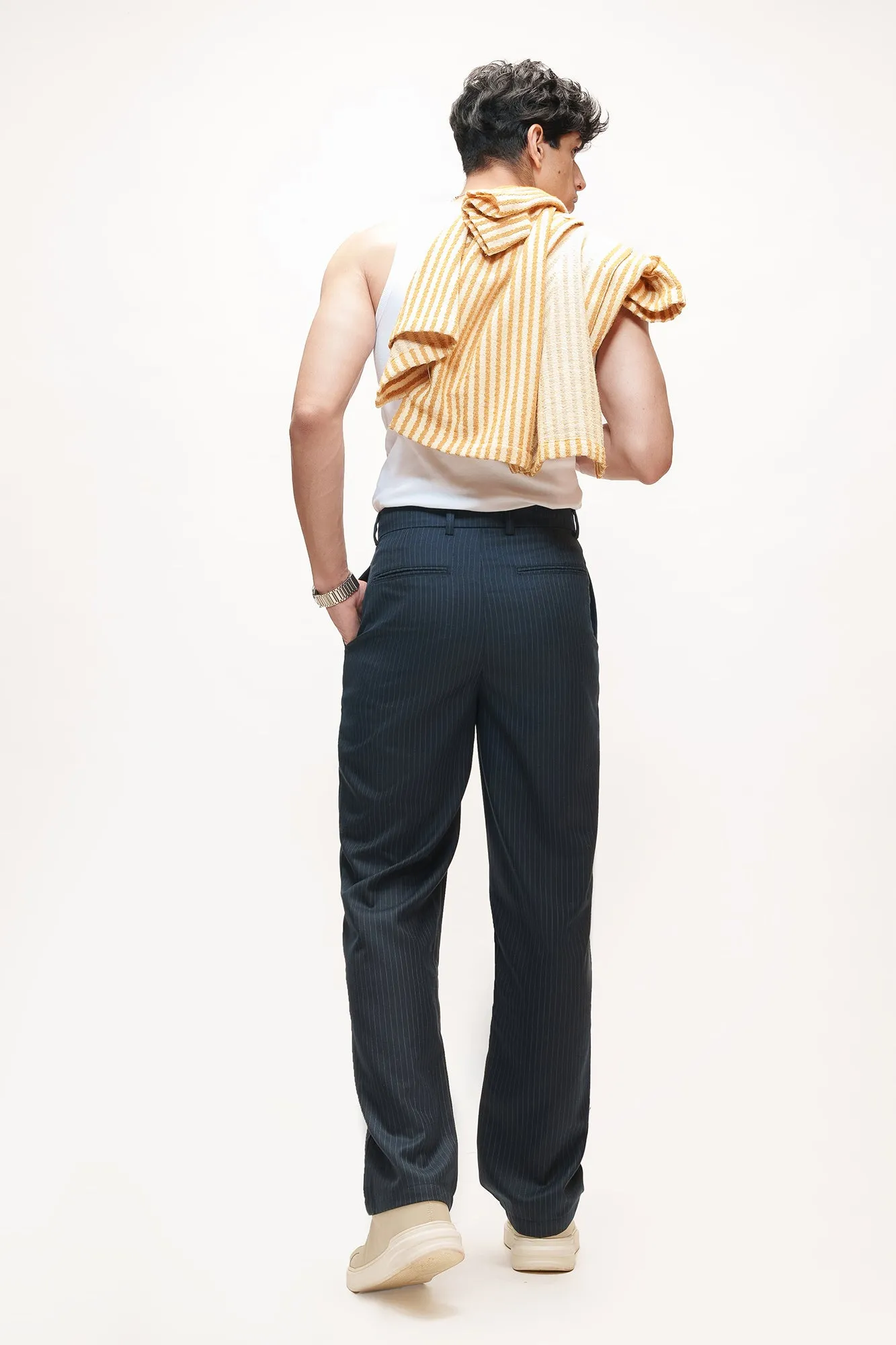 Steel Navy Men's Straight Pinstripe Pants