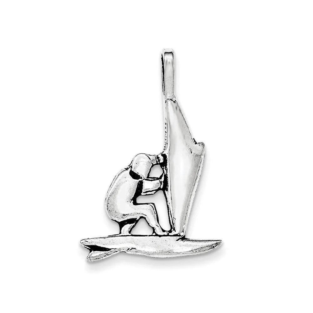 Sterling Silver Antiqued Man Windsurfing Chain Slide Pendant