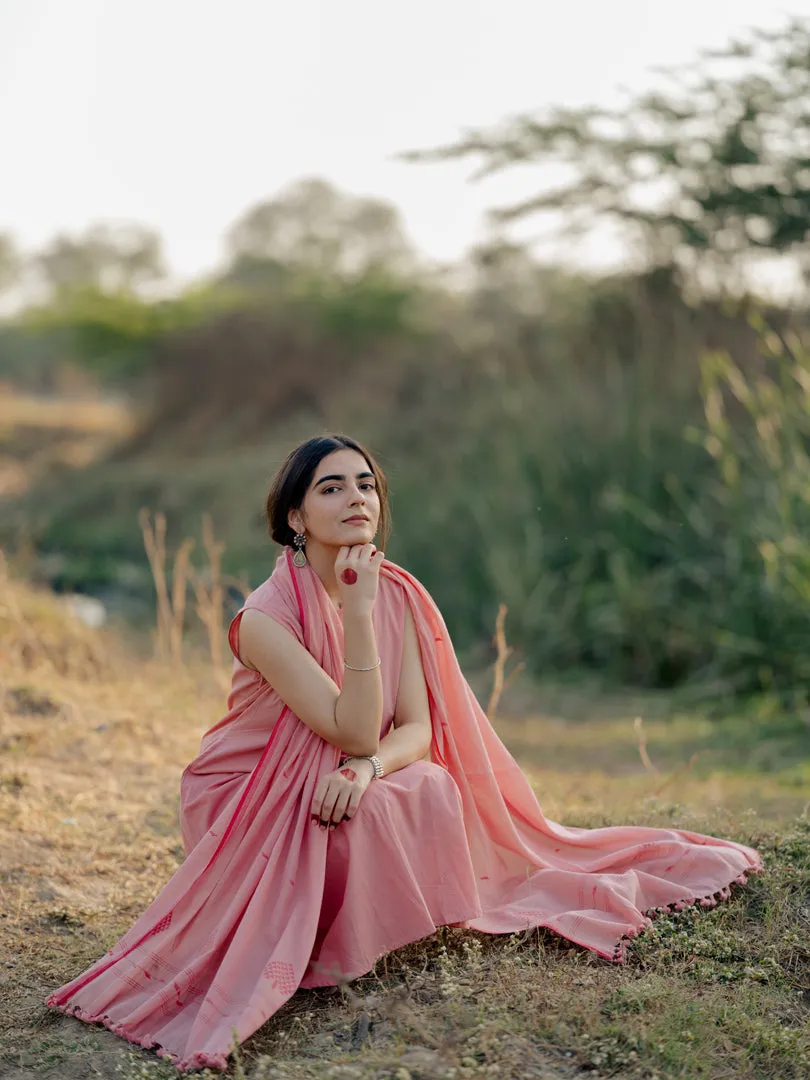 Sugar pink kurta set with jaamdani dupatta