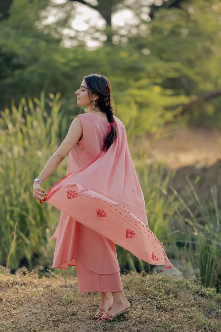 Sugar pink kurta set with jaamdani dupatta