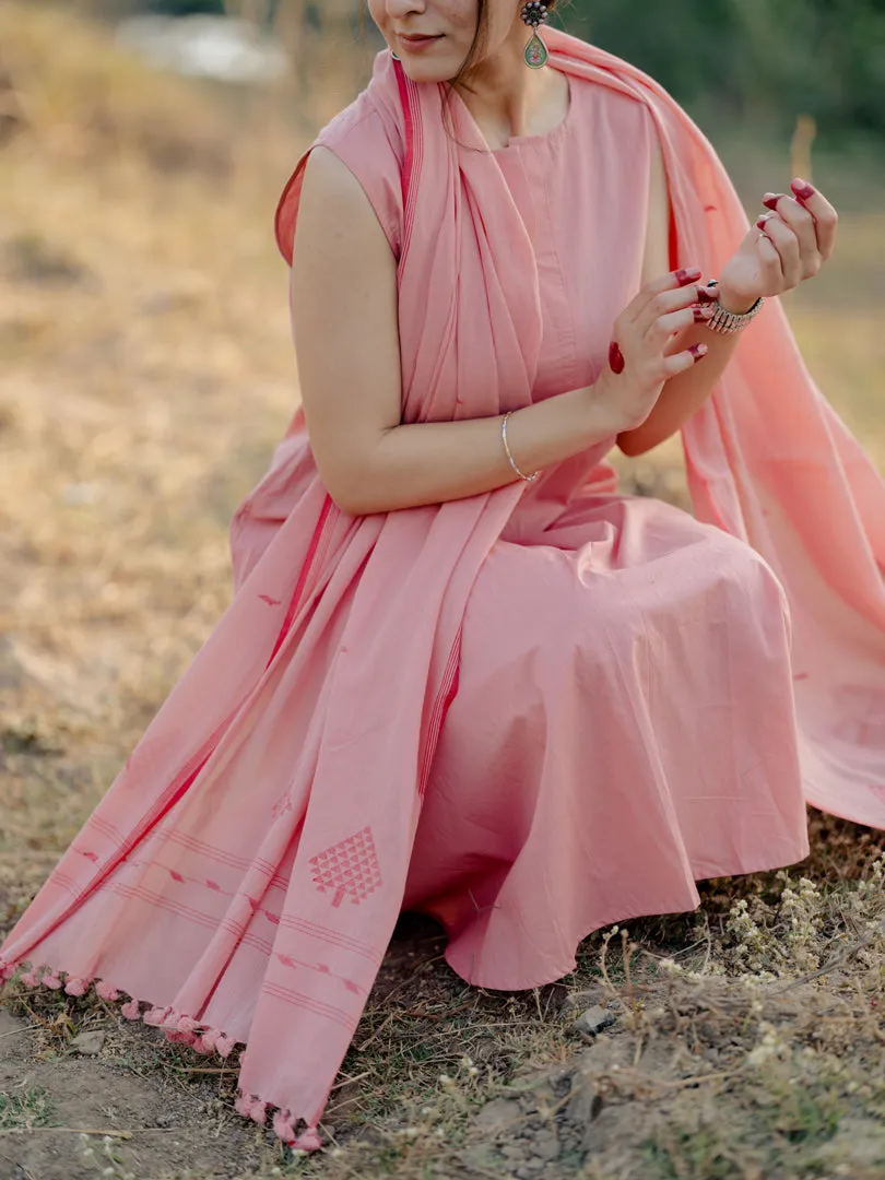 Sugar pink kurta set with jaamdani dupatta