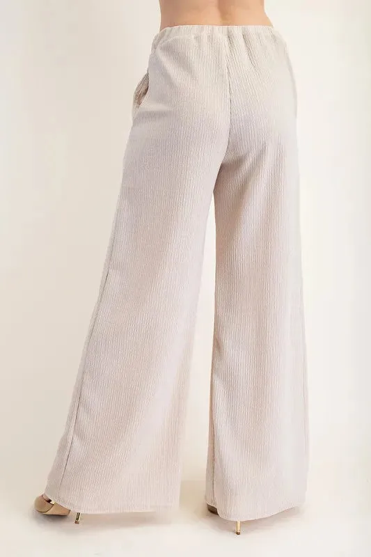 Textured Wide-Leg Pants with Pockets
