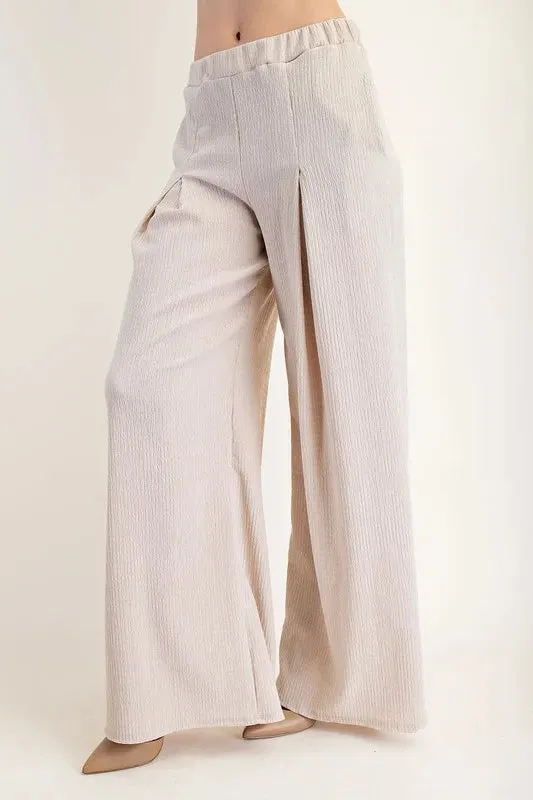 Textured Wide-Leg Pants with Pockets